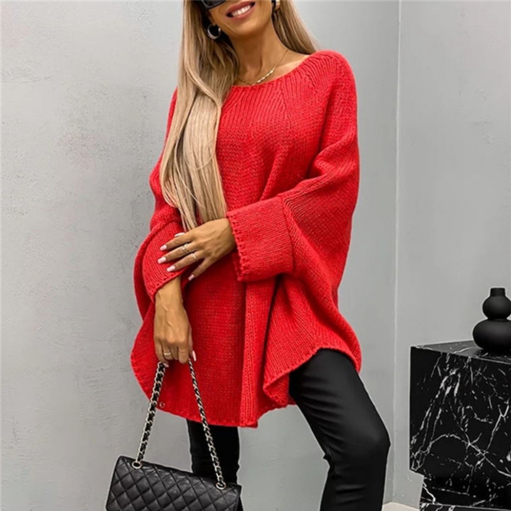 Oversized Knit Top Batwing Baggy Long Pullover Sweater Poncho Shirt Round Neck